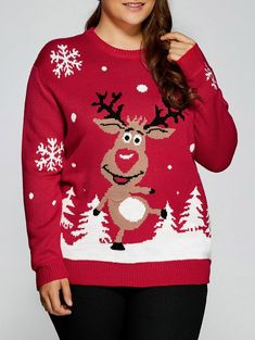 Plus Size Snowflake Fawn Christmas Sweater - Red - 3311442913 - Women's Clothing, Plus Size Women's Clothing  #PlusSizeWomensClothing #Women's #Clothing # #Plus #Size #Women's #Clothing Cute Crochet Gifts, Reindeer Christmas Sweater, Dresses Christmas, Christmas Sweaters For Women, Reindeer Christmas, Trendy Plus Size Clothing, Plus Size Sweaters, Plus Size Kleidung, Sweaters Online