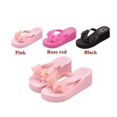 New Summer Women Shoes Casual Beach Sandals Flip Flops Platform Bowknot Slipper Flats Wedge Sandals Non-slip Comfortable Shoes Summer Bow Flip Flops With Open Toe, Casual Summer Flip Flops With Bow, Pink Platform Slippers For Summer, Pink Platform Slippers For Beach, Pink Round Toe Platform Slippers For Beach, Pink Platform Slippers With Round Toe For Beach, Summer Beach Flip Flops With Bow, Pink High Heel Wedge Sandals For Beach, Pink Wedge Heel Platform Slippers For Beach