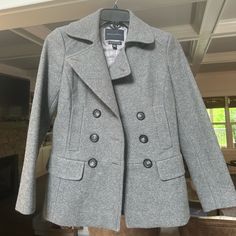 Excellent Used Condition. Actually Looks Like It Was Never Worn. Size Xs And Would Fit A 0-2 Made Of Italian Fabric. 89% Wool, 10% Nylon Trendy Fitted Winter Pea Coat, Fitted Trendy Winter Pea Coat, Casual Fitted Double-breasted Pea Coat, Trendy Fitted Pea Coat With Pockets, Casual Fitted Pea Coat With Button Closure, Casual Fitted Pea Coat With Pockets, Casual Fitted Peacoat With Double Button Closure, Casual Fitted Double-breasted Peacoat, Fitted Casual Spring Peacoat