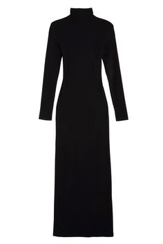 Soft fine rib knit dress with open back. Full length with long sleeves, and mock neck. Stretchy fabric is 90% tenciel, 10% elastane. Ella is 6' tall, 35" bust, 26" waist, 36" hip, and is wearing a size S. Black Full Sleeve Dress, Knitt Maxi Dress Nlack, Black Ribbed High-neck Dress, Black Long Sleeve Ribbed Midi Dress, Black Knit Long Sleeved Bodycon Dress, Black Long Sleeve Knit Midi Dress, Rib Knit Dress, Full Sleeves Dress, Dress With Open Back