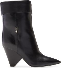 Saint Laurent Niki Bootie (Women) | Nordstrom Luxury Ankle Boots With Stacked Heel, Luxury Stacked Heel Ankle Boots, Luxury Mid-calf Boots For Evening, Luxury Evening Mid-calf Boots, Luxury Snip Toe Heeled Boots For Fall, Luxury Heeled Boots With Stacked Heel, Luxury Calf Leather Heeled Boots With Stacked Heel, Designer Calf Leather Boots With Sculpted Heel, Designer Heeled Boots With Stacked Heel