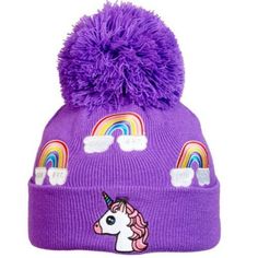 Snow Is Falling, Sledding Hill, Unicorn Kids, Purple Unicorn, Pink Out, Pink Rainbow, Pom Beanie, Kids Hats, Machine Knitting