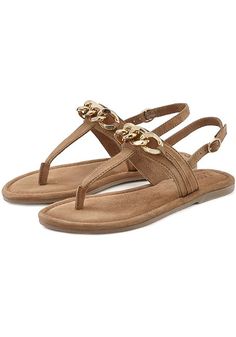 Step into glamor with these sandals that shimmer in gold elegance. Elegant Brown T-strap Sandals For Beach, Elegant Gold Open Toe T-strap Sandals, Elegant Gold T-strap Sandals With Open Toe, Elegant Gold T-strap Sandals For Summer, Elegant Gold T-strap Open Toe Sandals, Chic Gold Leather T-strap Sandals, Chic Gold Open Toe T-strap Sandals, Chic Brown T-strap Sandals, Elegant Brown Sandals For Beach