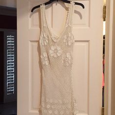 Nwot Cream Knit Dress With Flowers. Great To Wear A Fp Colored Tank Under It Or As A Sexy Bathing Suit Cover-Up. Cream Knit Dress, Cream Knitted Dress, Free People Lace Dress, Dress With Flowers, Denim Skirt Women, Free People Skirt, Free People Intimates, Skirt Women, Distressed Black Jeans