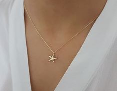 "\"Gold Sea Star Necklace | Minimal Design Rose Gold Ocean Starfish Necklace | Minimalist & Elegant Dainty Pendant | 14K Solid Gold\" Can be crafted as 14k Solid Rose Gold, 14k Solid Yellow Gold, 14k Solid White Gold M A T E R I A L S * If it is gold, yellow, rose and white are always options * All gold items are; high quality 14k solid gold * All silver items are; high quality .925 sterling silver P R O D U C T I O N * All of my products are handmade and crafted with care and love:) * I spe Dainty Starfish Charm Jewelry For Gift, Minimalist Starfish Jewelry Gift, Gold Jewelry With Starfish Charm As A Gift, Dainty Starfish Charm Jewelry Gift, Dainty Starfish Necklace As Gift, Starfish Shaped Jewelry With Star Charm As Gift, Gold Jewelry With Starfish Charm For Gift, Starfish Charm Pendant Jewelry For Gift, Dainty Starfish Necklace For Gift