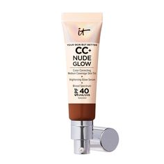 "CC+ Nude Glow Lightweight Foundation + Brightening Glow Serum with SPF 40 is the next generation of color-correcting foundation from IT Cosmetics! Our 90% skincare formula with 2% niacinamide, hyaluronic acid and green tea extract delivers an instant healthy glow with 24 hours of skin hydration. The lightweight, fluid skin tint texture provides buildable medium coverage—perfect for achieving that no-makeup makeup look. You’ll get the look of glowy skin instantly, and in just 4 weeks, this clini Color Correcting Cream, Lightweight Foundation, Tinted Spf, Perfect Complexion, Glow Serum, It Cosmetics, Moisturizer With Spf, Improve Skin Texture, Facial Cream