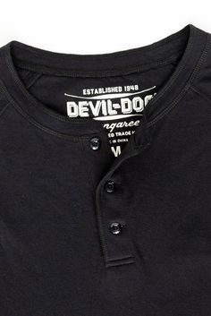 Deep Black-Everyday Henley Unbeatably soft and cozy, this henley is cut in a classic relaxed fit that oozes comfort. From lounging to after hour meet ups, wear it as a base layer or on its own. Deep Black Double knit jersey 3 button placket with durable ladder stitch Long sleeve raglan Overlock topstitch Logo patch at hem Style# DDT253 Model is 6’1 wearing a Medium Material & Care 60% Pima cotton/40% Modal Machine wash cold with like colors, gentle cycle Do not bleach Do not tumble dry. Dry flat Black Henley, Ladder Stitch, Henley Tee, Double Knit, Hem Style, After Hours, Deep Black, Henley Shirts, Double Knitting