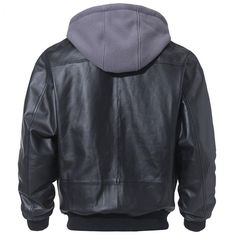 Created in black, this marvelous men's bomber jacket is what you need to stay warm during winter. Crafted from genuine leather, it is filled with cotton for extra softness. Lined with polyester, the loose fit of this air force style jacket offers unmatched comfort. Closed with a zipper, its smart turn-down collar adds a touch of brilliance while the full sleeves offer a snug feel. Get this glorious jacket soon!

Specifications
Brand Name: GeraldBlack
Gender: MEN
Outerwear Type: Leather & Suede
M Leather Jacket With Ribbed Cuffs For Streetwear, Urban Leather Winter Outerwear, Casual Leather Hooded Jacket For Winter, Winter Black Leather Jacket With Ribbed Cuffs, Black Leather Outerwear With Ribbed Cuffs, Black Leather Jacket With Ribbed Cuffs For Winter, Black Leather Winter Hooded Jacket, Leather Outerwear With Double-lined Hood For Cold Weather, Black Leather Hooded Winter Jacket