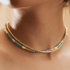 Ocean Sun Layer Necklace Beads Layered Necklace, Layered Necklace Gold, Bracelet Apple Watch, Summer Ocean, Ocean Colors, Layer Necklace, Gold And Blue, Blue Necklace, Layered Necklace