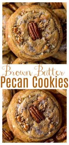 butter pecan cookies with pecans on top and the words butter pecan cookies above them