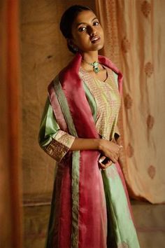 Shop for Latha Puttanna Green Chanderi Anarkali Set for Women Online at Aza Fashions V Neck Anarkali, Chanderi Anarkali, Green Anarkali, Rangoli Border, Rangoli Borders, Luxury Sale, Organza Dupatta, Embroidered Neckline, Silk Organza