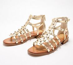 A timeless favorite, these gladiator sandals have a studded detail and two adjustable buckles, instantly elevating them to must-have status for all your summer looks. From Vince Camuto. Leather Gladiator Sandals, Studded Leather, Gladiator Sandals, Summer Looks, Vince Camuto, Ankle Strap, Fashion Shoes, Leather Upper, Sandals