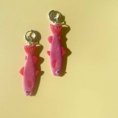 The fanciest pink fish you ever have seen! Handmade polymer fishies Hardware is stainless steel, safe for sensitive ears and tarnish resistant Measures 1 in x 1 in Bar Apron, Fancy Fish, Hair Necklace, Fish Earrings, Pink Fish, Candle Wrap, Cocktail Book, Birthday Congratulations, Print Calendar