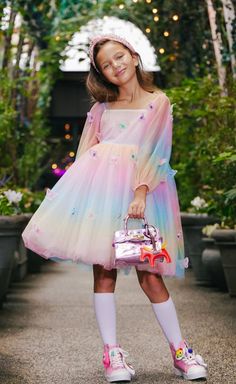 Lola + The Boys Dress Rainbow Butterfly Ombre Dress Rainbow Quinceanera Dresses, Lavender Tulle Dress, Crystal Hoodie, Pink Faux Fur Coat, Gigi Dress, Denim Ruffle Dress, Enchanting Dress, Big Girl Dresses, Swirl Dress