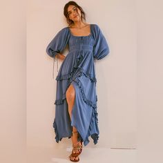 Tag On Size Xsmall Beach Dresses Summer, Flowy Sleeves, Split Maxi Dress, Maxi Styles, Style Maxi Dress, Balloon Sleeves, Beach Dresses, Tall Boots, Free People Dress