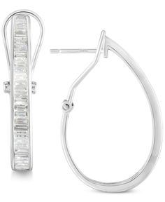 in stock Elegant Channel Set Diamond Earrings, Elegant White Gold Baguette Earrings, Elegant Baguette White Gold Earrings, Elegant Formal Hoop Earrings With Baguette Diamonds, Elegant Formal Baguette Diamond Hoop Earrings, Elegant Baguette Diamond Earrings For Formal Occasions, Elegant White Gold Hoop Earrings By Macy's, Macy's Elegant White Gold Hoop Earrings, Elegant Macy's White Gold Hoop Earrings