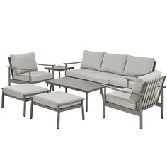 an outdoor furniture set is shown on a white background with no one around it,