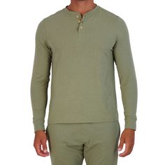 Henley Lounge Shirt in Olive by Wood Underwear Cheap Medium Wash Men's Pants, Cheap Men's Long Sleeve T-shirt, Cheap Men's Cotton T-shirt, Cheap Men's Fall Pants, Cheap Sports Pants Made Of Elastane, Cheap Men's Loungewear Pants, Cheap Men's T-shirt For Layering, Curved Hem Top, Henley Long Sleeve