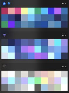 the color picker screen is shown with different colors and shapes, including blue, green,