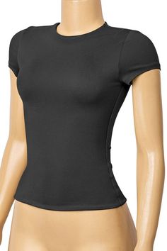 Black Fitted Top T-shirt For Everyday, Basic Black Solid Color Top, Fitted Versatile Black T-shirt, Fitted Black Versatile T-shirt, Black Stretch Cropped T-shirt, Comfortable Tops, Basic Tops, Round Neck, Soft Fabrics