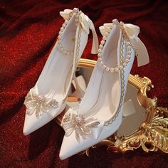 Customized Product. Ship In 5-20 Days. is not eligible for return. Fabric Material: PuColor: Green. Blue. White. RedPlatform Height: 8cm/3.15" Victorian Wedding Shoes, Wedding Heels Vintage, Fantasy Shoes Heels, Elegant Wedding Shoes Brides, Royal Heels, Fairytale Heels, Fantasy Heels, Expensive Heels, White Lace Heels