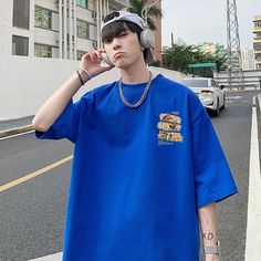 Wiaofellas - Summer Cotton Print Short Sleeve Mens Tshirts Korean Fashion Crew Neck Baggy Oversized Unisex T Shirt Streetwear Loose Tee Style Oversize, Streetwear Male, Shirt Streetwear, Summer Streetwear, Loose Tees, Blazer Shirt, Hot Jeans, Men Tops, Printed Sleeves