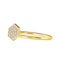 Stamped: 14K Total Ring Weight: 1.3 Grams Diamond Weight: 0.12 Carat (F-G Color, VS2-SI1 Clarity) 1.2 Millimeters Diamond Quantity: 19 SKU: [601712] Yellow Gold Cluster Ring With Diamond Cut, Formal Stackable Cluster Ring, Luxury Diamond Hexagon Ring, Luxury Hexagon Diamond Ring, Hexagon Ring With Single Cut Diamonds For Anniversary, Yellow Gold Hexagon Diamond Ring, Hexagon Shaped Yellow Gold Fine Jewelry Rings, Hexagonal Yellow Gold Diamond Ring, Hexagon Yellow Gold Diamond Ring