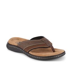 Dockers-Laguna Flip Flop Get up and get going in the Laguna flip flop from Dockers! Made with function in mind, this sandal features a super comfortable memory foam footbed and a durable traction sole. Brown Synthetic Slippers With Arch Support, Outdoor Sandals With Gel Cushioning And Round Toe, Casual Slippers With Ortholite Insole And Toe Post, Casual Tpr Flip Flops With Cushioned Footbed, Cushioned Toe Post Sandals For Outdoor, Outdoor Synthetic Flip Flops With Leather Footbed, Sandals With Cushioned Footbed And Round Toe, Round Toe Sandals With Arch Support, Outdoor Toe Post Sandals With Arch Support