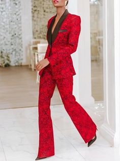 Pant Suits For Women Red, Womens Red Suits, Elegant Gucci Pants For Formal Occasions, Pants Women Fashion, Shawl Collar, Contemporary Fashion, Printed Leggings, Elegant Fashion, Couture Fashion