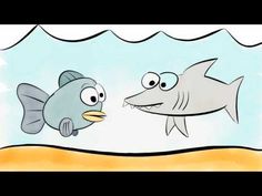 an image of two cartoon fish in the water with one looking at another's face