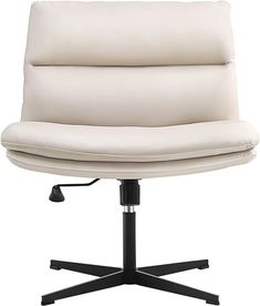 a white leather office chair with black base