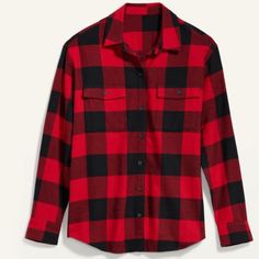 Red Buffalo Check Spread Collar Long Sleeves Buttoned Cuffs Button-Patch Utility Pockets Full-Button Front Curved Hem Loose Fit Hits At Hip Flannel Old Navy, Red Buffalo Check, Utility Pockets, Boyfriend Shirt, Buffalo Check, Navy Tops, Buffalo, Old Navy, Loose Fitting