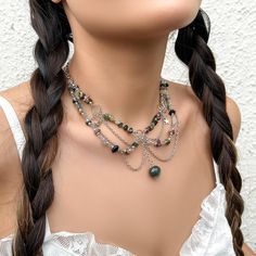 Description:Chic Layered Turquoise Stone Tassel NecklaceSpecifications:Material: Alloy Metal. Copper. Natural Turquoise Chain Color: SilverSize: 13.7" + 2.7" extWeight: 0.91 oz/pcFeatures & Details:Embrace the bohemian spirit with this stunning Chic Layered Turquoise Stone Tassel Necklace. The necklace features multiple layers of natural turquoise stones. creating a unique and eclectic mix of chic and classic styles.Made with hypoallergenic materials. this necklace is a great choice for individuals with sensitive skin. You can wear it with confidence and comfort. knowing that it won't cause any irritation or discomfort.The versatile design of this necklace allows you to effortlessly match it with various outfits. Whether you're attending a wedding. banquet. costume party. engagement party. Bohemian Dangle Clavicle Chain Choker, Green Bohemian Jewelry With Clavicle Chain, Bohemian Green Jewelry With Clavicle Chain, Green Bohemian Necklace With Chain, Bohemian Beaded Choker Chain Necklace, Green Chain Jewelry For Festivals, Green Chain Jewelry For Festival, Bohemian Green Chain Necklace, Bohemian Green Clavicle Chain Jewelry