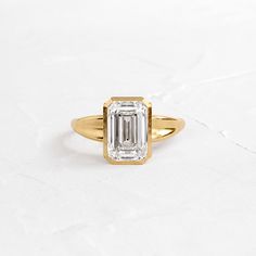 14k Yellow Gold Masculine Engagement Rings, Melanie Casey, Ring Emerald Cut, Bezel Engagement Ring, Emerald Engagement Ring Cut, Emerald Cut Diamond, Ring Emerald, Emerald Engagement Ring, Emerald Cut Diamonds