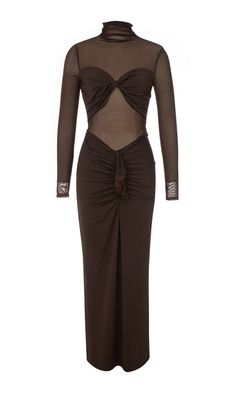 MESH LONG SLEEVE MAXI DRESS IN COFFEE Elegant Long Sleeve Fitted Mesh Dress, Elegant Fitted Brown Bodycon Dress, Elegant Brown Fitted Bodycon Dress, Brown Fitted Evening Dress, Elegant Brown Bodycon Dress, Long Sleeve Mesh Dress With Ruched Detail, Elegant Brown Bodycon Dress For Night Out, Elegant Brown Bodycon Dress For Date Night, Brown Midi-length Bodycon Dress For Evening