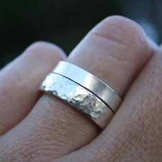 This sterling silver band with hammered finish catches the light so beautifully. Definitely one of those staple pieces of jewellery that every girl's gotta have! The difference with this Lola&Cash creation, is the thickness of the ring.. it's a substantial piece of metal which has a good weight to it! You won't find any lightweights here... -- d e t a i l s -- -handmade from solid sterling silver -flat chunky band measures 5.5mm (w) x 2mm - a nice solid, weighty piece. -features a shiny hamm Silver Hammered Stackable Wedding Rings, Hammered Silver Stackable Rings For Wedding, Silver Hammered Stackable Rings For Wedding, Thick Silver Ring, Hammered Silver Ring, Cubic Zirconia Engagement Rings, Metalsmithing Jewelry, Chunky Ring, Silver Flats