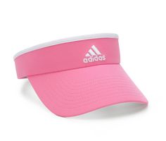 Moisture-wicking AEROREADY fabric works to keep you cool and dry, Structured silhouette with pre-curved visor bill, Easy slip-on fit with lightly padded band, adidas® branding details including iconic three stripe logo | Adidas Women's Match Visor in Pulse Magenta White Sporty Visor For Sports, Sporty Breathable Visor For Spring, White Sports Visor, Sporty Spring Sports Visor, Adidas Sporty Hats For Summer, Adidas Sporty Hats For Spring, Sporty Summer Sports Visor, Spring Sports Visor With Adjustable Fit, Adjustable Visor With Sweatband For Sports Events