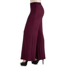 Womens Comfortable Solid Color Palazzo Pants-wine-1x : Target Non-stretch Solid Color Wide Leg Pants For Fall, Chic Full-length Yoga Pants, Chic Full Length Yoga Pants, Casual Flare Bottoms In Solid Color, Trendy Non-stretch Flare Wide Leg Pants, Fall Wide Leg Yoga Pants With Elastic Waistband, Versatile Full-length Solid Color Pants, Versatile Full Length Solid Color Pants, Fall Wide-leg Stretch Yoga Pants