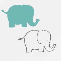 two elephants are standing next to each other on a white background with blue and gray accents