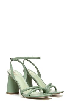 Delicate straps frame this alluring, sky-high sandal that's party-ready with a flirty buckle closure at the ankle. 4" heel (size 8.5) Open toe Adjustable ankle strap with buckle closure Leather or synthetic upper/leather lining/synthetic sole Imported Sage Green Heels, Hoco Heels, Mint Green Heels, Wide Width Sandals, High Sandals, Green Heels, Bridesmaids Dress, Sky High, Strappy Sandals