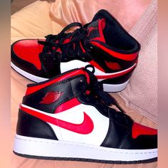 Red And Black High Top Dunks High Top Dunks, Shoes Red And Black, Black Nike Shoes, White High Tops, Black High Tops, Red And Black, Mens Shoes Sneakers, High Top, Nike Men