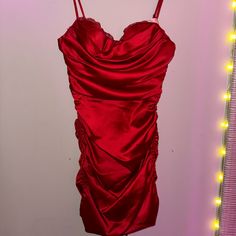 Thick Quality Good Condition Never Worn Built In Cups In Top Red Ruched Satin Mini Dress, Red Silk Dress, Red Silk, Silk Dress, Lady In Red, Built In, Womens Dresses, Silk, Building