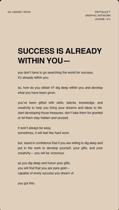 a piece of paper that says success is already within you