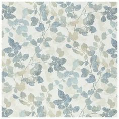 a blue and white wallpaper with leaves on it