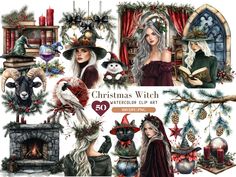 christmas witch digital clipart set for use in projects like cards, crafts and more