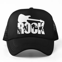 New Hat. For Men Or Women. Guitar Rock Graphic Foam Trucker Hat In Black. Lightweight Poly-Foam Trucker Cap With Mesh Back Curved Bill Visor For Optimal Shading Adjustable Plastic Snap Strap Adult Unisex One Size Fits Head Circumferences Ranged About 51-60cm Style Tags # Punk Rock Band Music Musician Cutout Text Art Bass Guitarist Electric Guitar Indie Concert Jam Session Bagged Sport Baseball Hat Cap Vacation Travel Hot Weather Guys Mens Womens Casual Outdoors Original Custom Cool Unique Handma Hip Hop Style Adjustable Trucker Hat With Flat Cap, Black Flat Cap Trucker Hat For Baseball Season, Black Trucker Hat Flat Cap For Baseball Season, Trucker Baseball Cap For Music Festival, Black Letter Print Trucker Hat Flat Cap, Black Hip Hop Trucker Hat Flat Cap, Black Baseball Cap For Music Festival, Indie Concert, Bass Guitarist