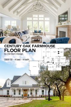 this is an image of a house with the words century oak farmhouse floor plan on it