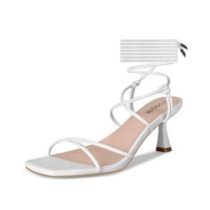 PRICES MAY VARY. 【💒Strappy Sandals】:Lace-up design sandals are stylish and elegant, perfect for weddings, dates, nightclubs, homecoming, parties, or other everyday occasions. 【👠Kitten Heels】:White stiletto sandals (2.6 inches / 6.5 cm) can add height while providing comfortable stability and support. 【👗Easy on & off】:Tie up sandals can adjust the ankle strap, easy for women to wear and take off, with skirts, jeans, dresses are the trendy choice. 【🥰Simple Design】:Ankle straps and square open Elegant Lace-up Sandals With Block Heel For Evening, Elegant White Lace-up Sandals For Formal Occasions, Elegant Synthetic Lace-up Sandals For Summer, Summer Event Heels With Ankle Strap, Strappy Heels For Summer Events, Summer Wedding Shoes With Ankle Strap And 4-inch Heel, Summer Wedding Shoes With Open Heel And Padded Heel, Summer Wedding Shoes With Padded Open Heel, Summer Wedding Shoes With Padded Heel