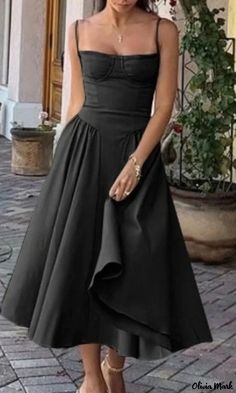 Olivia Mark - Stylish Off-Shoulder Dress with Empire Waist and Flared Hem Solid Midi Dress, Vogue Vintage, Midi Dress Elegant, Loose Midi Dress, Dress Women Elegant, Fitted Midi Dress, Wrap Midi Dress, Elegant Dresses For Women, Sling Dress