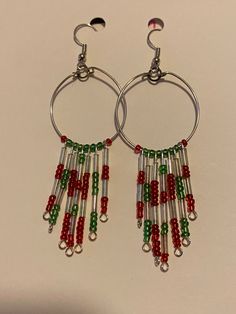 Red and green beaded dangle earrings Tangled Lanterns, Christmas Bead, Beaded Dangle Earrings, Green Earrings, Christmas Jewelry, Fort Worth, Jewelry Earrings Dangle, Etsy Earrings, Fort